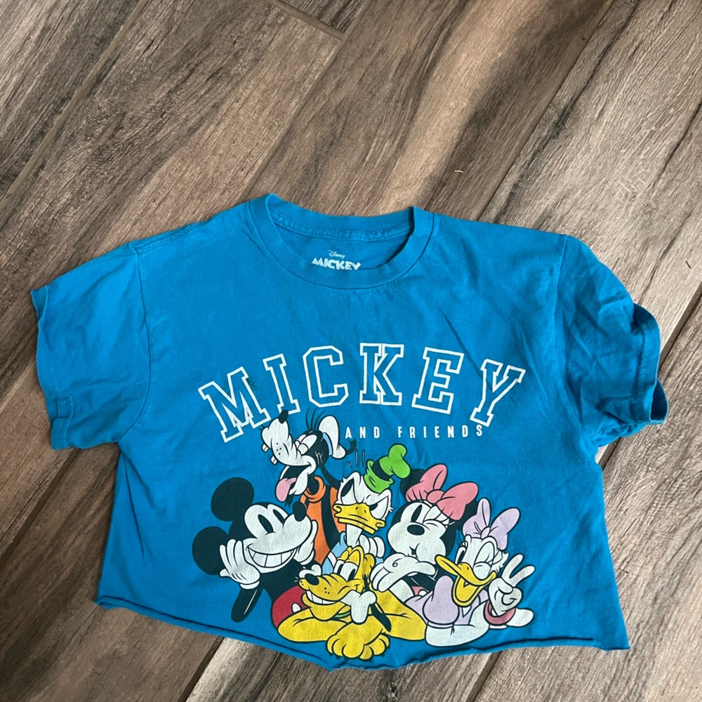 Disney Mickey & Friends Blue Graphic Crop Tee – Women’s Small